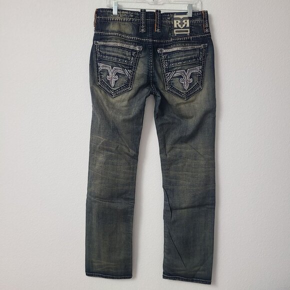 NEW Rock Revival Taffy Straight Distressed Denim Jeans Size 32x34 - Picture 1 of 5